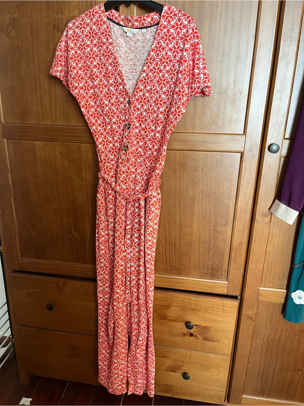 Boden Red Alberta Printed Short-Sleeve Jumpsuit